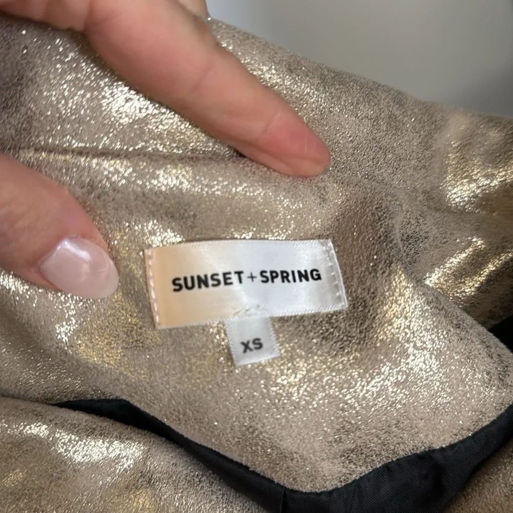 Sunset+Spring Gold Metallic Faux Leather Biker Jacket Size XS - Picture 8 of 10